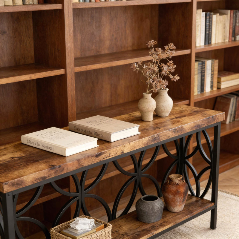 2-Tier Console Table, Rustic Brown/Black