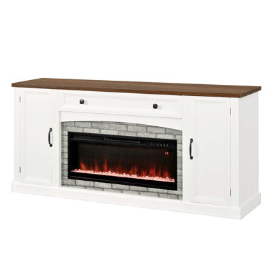 Meuble télé chauffant avec foyer pour téléviseur de 70 po ou moins, armoire de télévision avec tiroir et tablettes réglables pour le salon