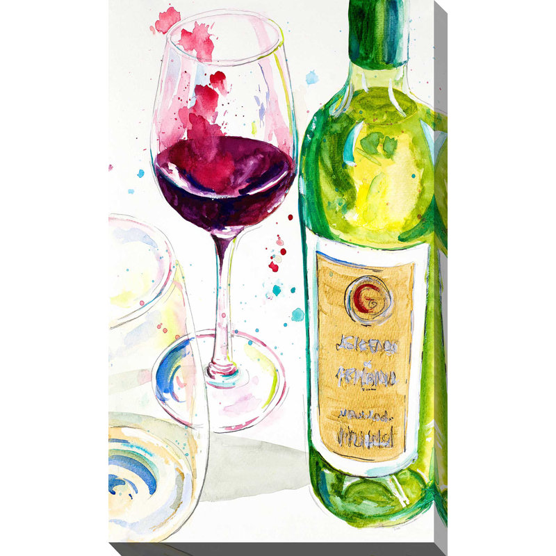 «Red and White Wine II», reproduction de peinture à l'aquarelle, H 48 po x l 28 po x P 1,5 po, Toile tendue