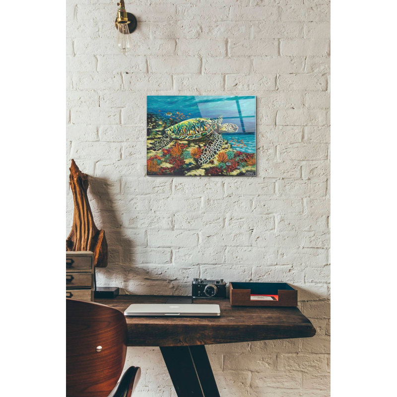 Art mural en verre acrylique "Deep Sea Natation II" par Carolee, H 12 po x l 16 po x P 0,12 po