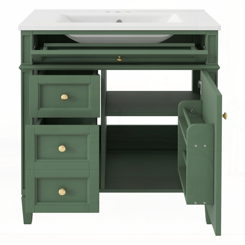 Meuble-lavabo 30 po avec lavabo supérieur, Vert, Doré