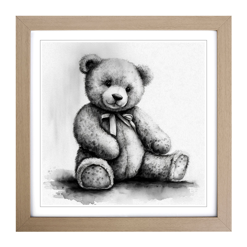 Teddy Bear Ink Wash - Framed Print, Oak