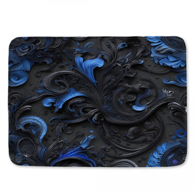 Tapis de bain complexe bleu tourbillon noir
