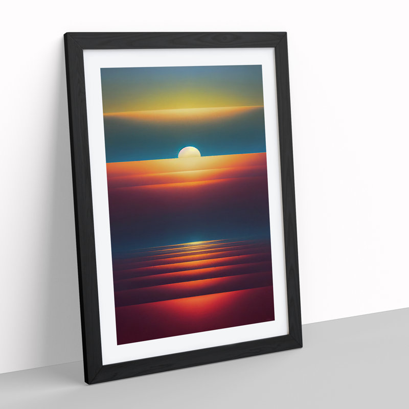 Vivid Abstract Sunset - Wall Art, Black Framed, 66cm H x 48cm W, White