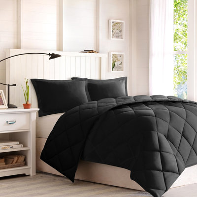 Édredon très grand avec 3 m - noir, réversible, matelassage à losanges, duvet synthétique, 2 taies décoratives, antitaches, conception au look exquis