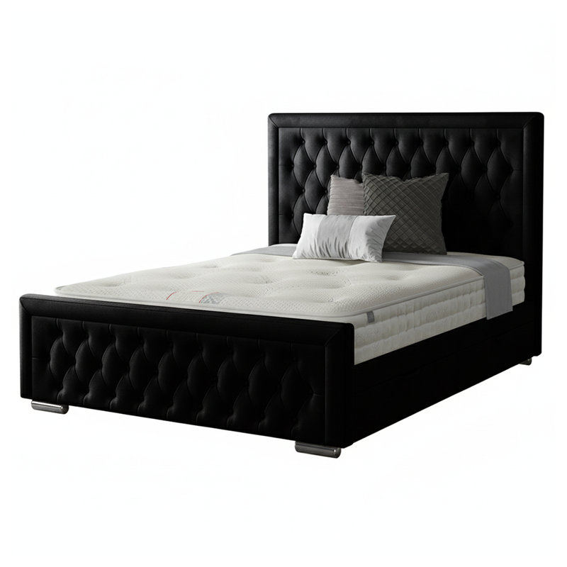 Chenault Upholstered Bed, Black, Double (4'6)