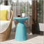 Table de bout d'extérieur en métal - Grande avec piédestal évasé - Bleu sarcelle-129518293-129518290