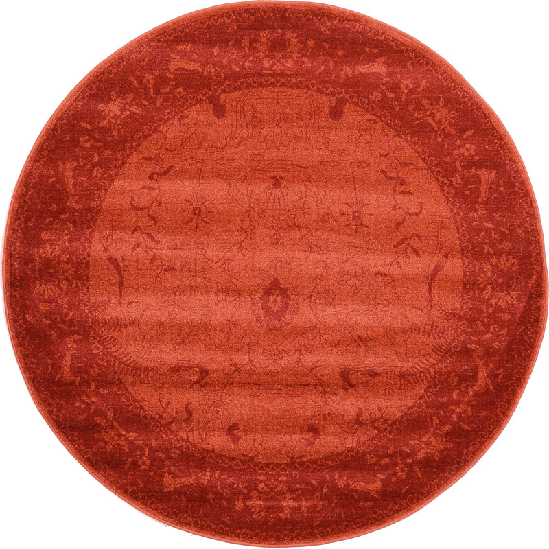 Tapis oriental orange à motif floral Godina, Rond 6 pi 1 po