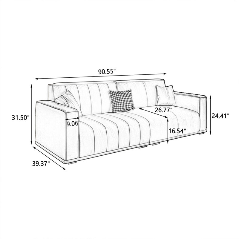 Canapé à lignes droites moderne et simple, 31.5"H*90.55"W*39.37"D