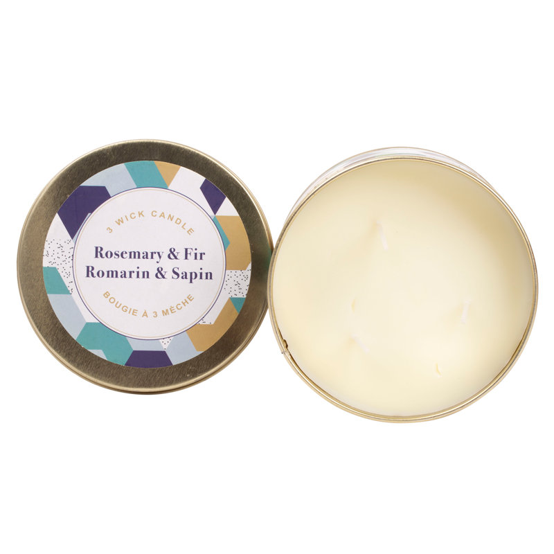 Bougie parfumée à 3 mèches 14 oz Kiera Grace, Étain romarin / sapin