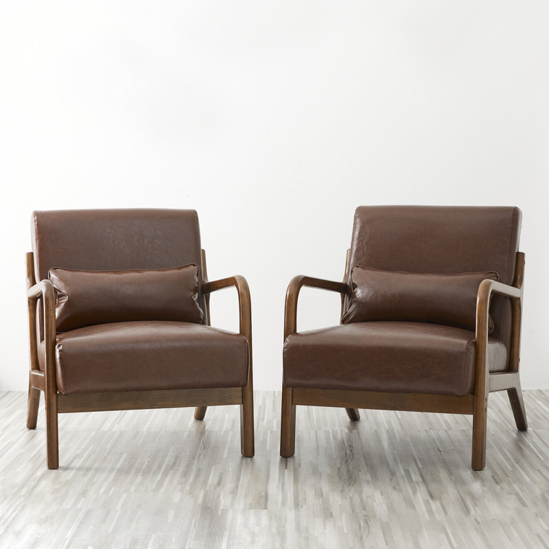 Jabarius Faux Leather Armchair, Walnut Frame/Brown Cushion