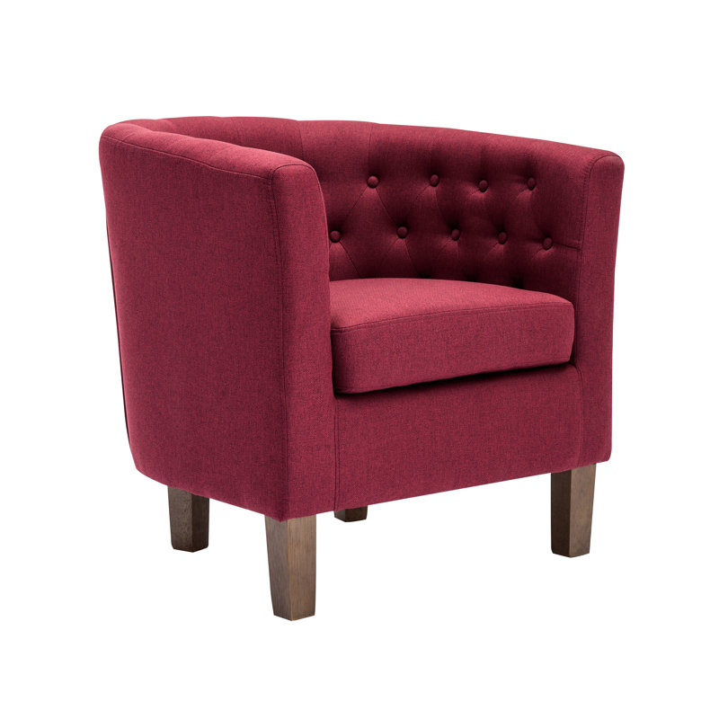 Fabric Barrel Accent Chair with Rubberwood Legs, Merlot Red