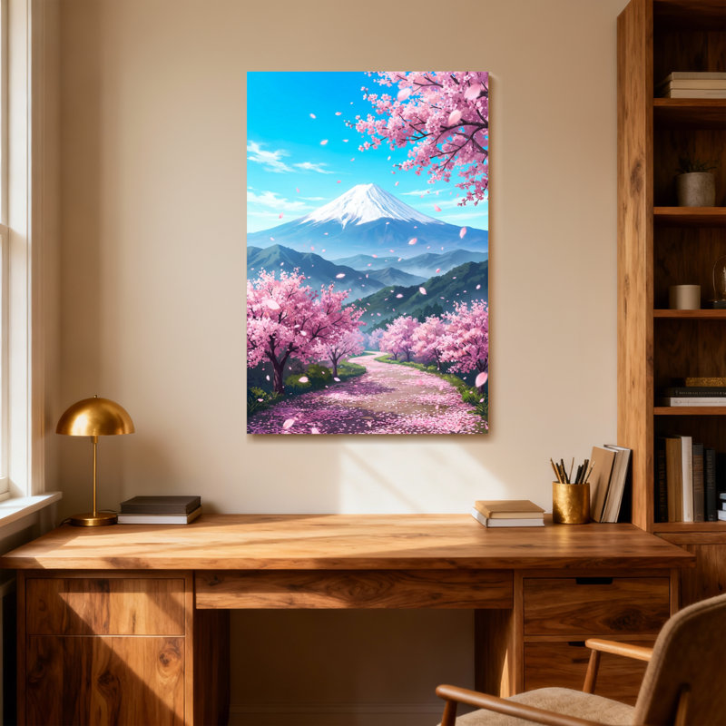 Plantes et fleurs Mont Fuji Cherry Blossom Path Sky Mountains Arbres Pétales Printemps, H 40 po x l 28 po