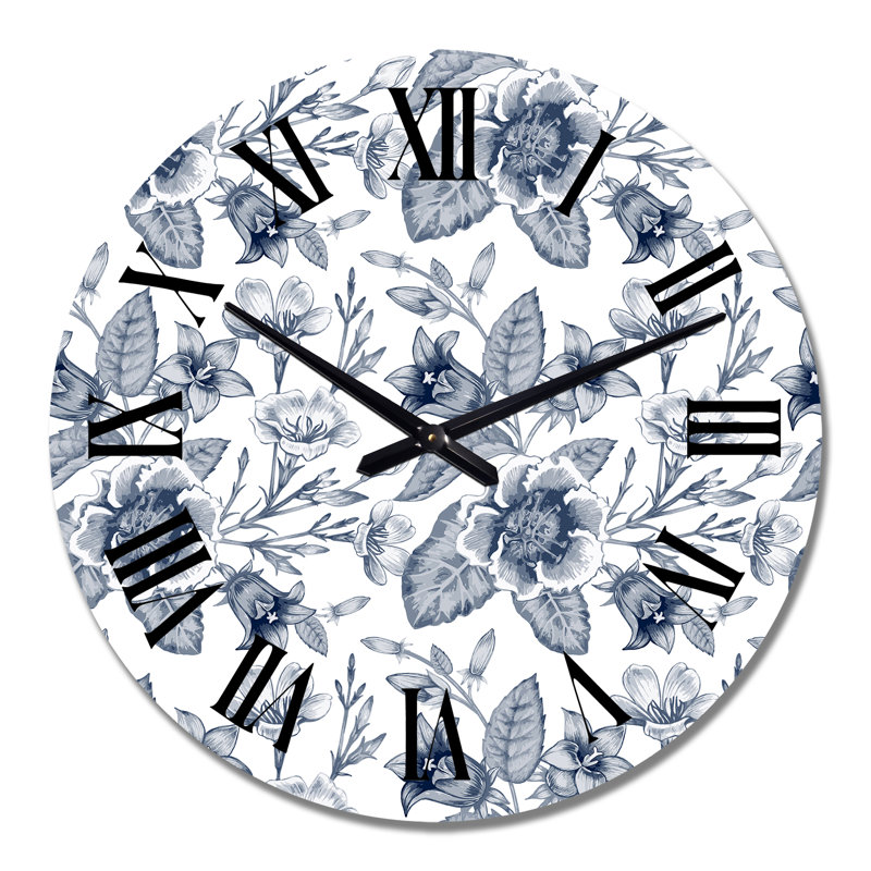 Horloge murale à motif de fleurs blanches dans des tons de gris, Moyen