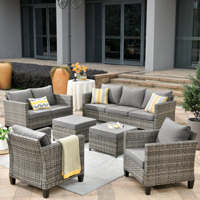 Lovall Premium All-Weather Wicker 9 - Person Patio Conversation Sets with Cushions