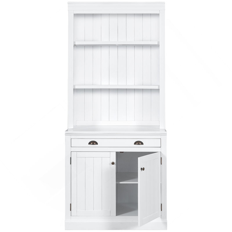 Bibliothèque avec éclairage DEL, bibliothèque moderne avec 2 portes et 1 tiroir, blanc