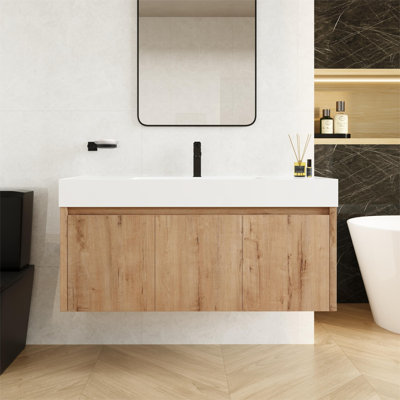Mimose 48'' Wall Mounted  Bathroom Vanity with Resin Top，Floating Bathroom Vanity with 3 Doors