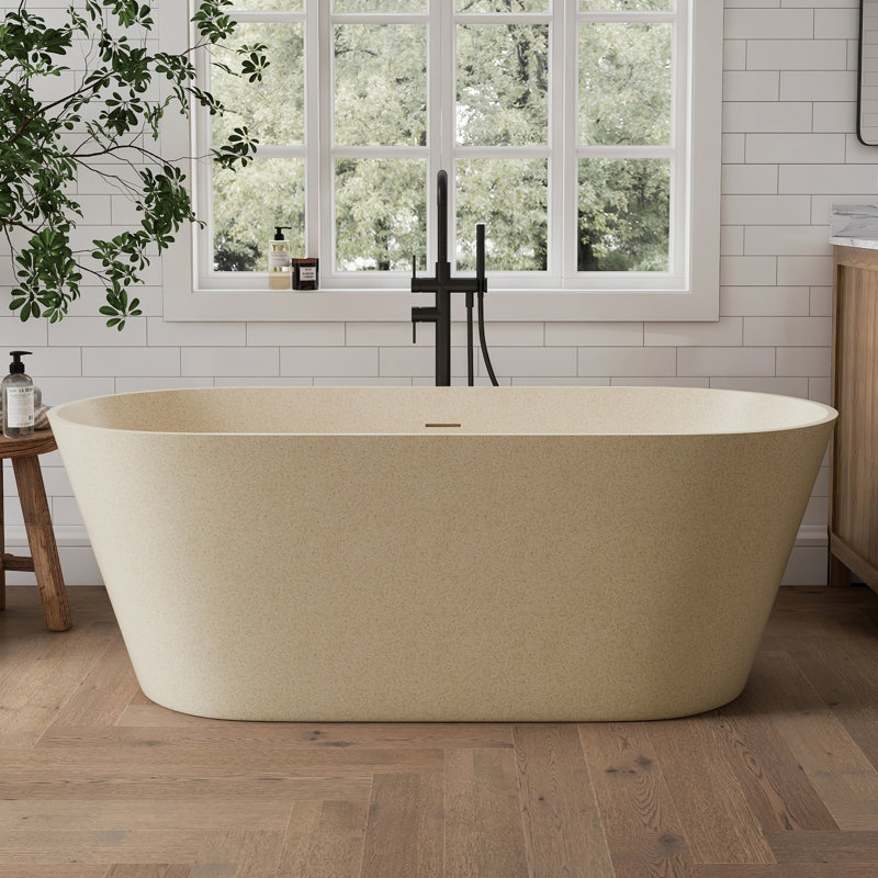 Forma 63'' Freestanding Tub Solid Surface Deep Freestanding Soaking Bathtub, Beige