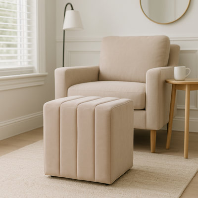 Square Upholstered Ottoman - Compact Pouf Footstool For Living Room Decor - Luxury Ottoman Accent For Bedroom And House Decor - 19"
