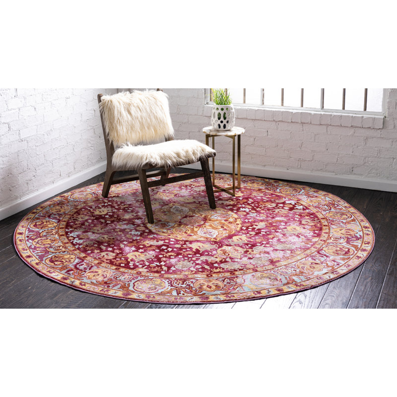 Tapis oriental rouge / jaune Glasser, Rond 8 pi