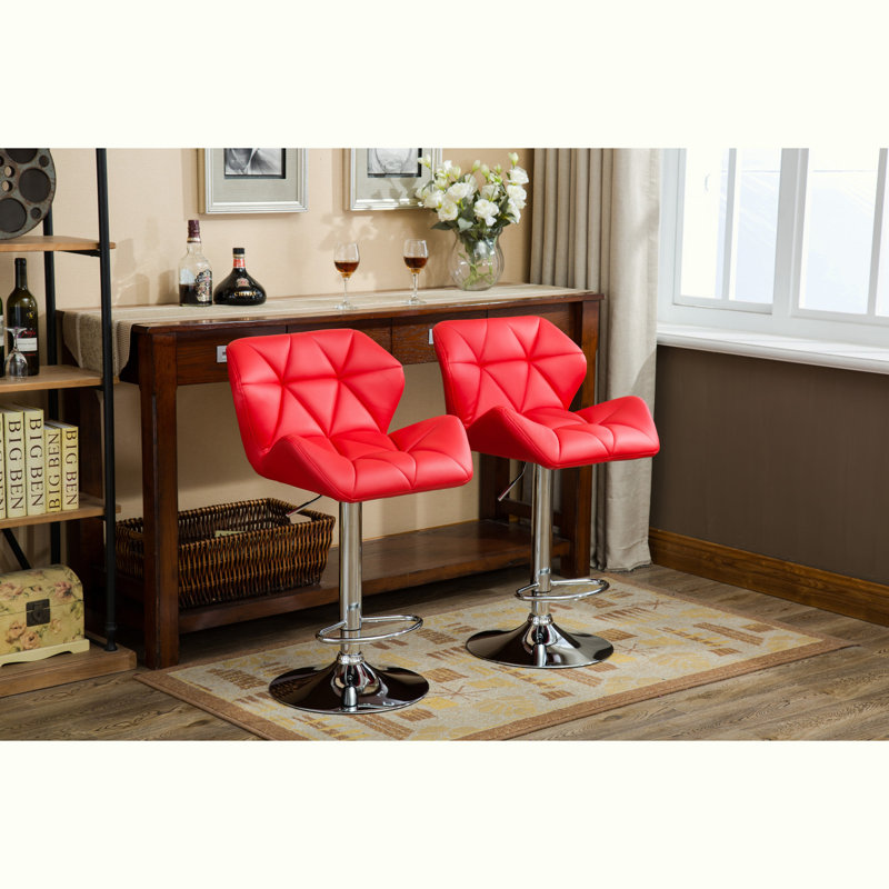 Ensemble de 2 tabourets de bar comptoir en similicuir et garniture cloutée, Similicuir rouge