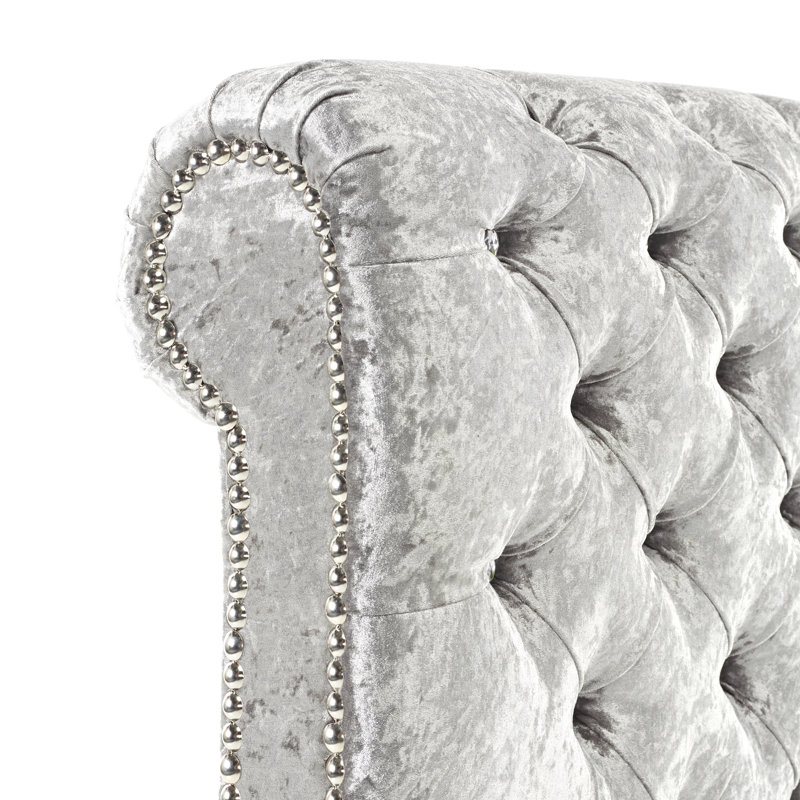 Joel Upholstered Bed, Double (4'6), Bling Pewter