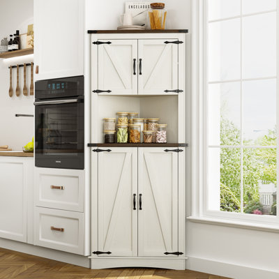 68" Corner Kitchen Pantry With 4 Doors And Adjustable Shelves