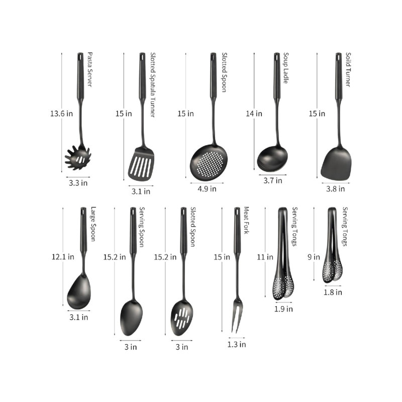 Metal Cooking Utensil Gadgets Tools Set, KitchenSet 13 Pcs for Non-Stick Cookware