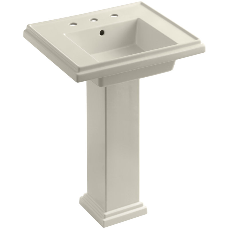 Tresham Fireclay Pedestal Bathroom Sink, Almond, 34.625" H x 19.5" W x 24" L, 8" Centers