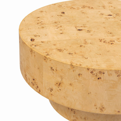 Handcrafted Burl Wood Round Coffee Table with Strudy Pedestal, Mid-Century Modern Solid Wood Coffee Table for Living Room