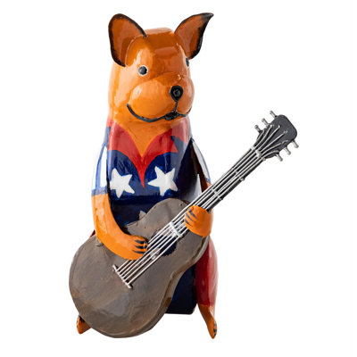 Metal Patriotic Dog Statue with Guitar