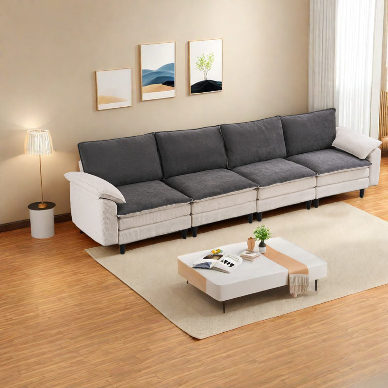 Canapé modulaire spacieux en forme de L de 129,92 pouces en chenille pour la maison