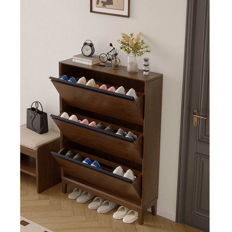 Armoire à chaussures en bois d'ingénierie de style Mid-Century, H 48,8 po x l 31,5 po x P 7,1 po