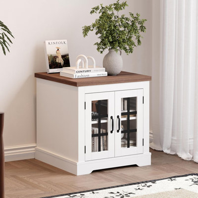 Buffet Cabinet with Storage, Sideboard Buffet with Glass Doors, Built-in Power Outlet, Elegant Walnut Top Plate, for Kitchen, Coffee Bar, Pantry, Living Room