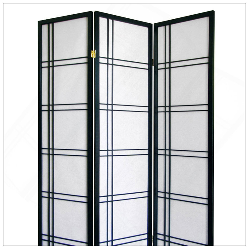Paravent contemporain à 3 panneaux avec finition, parfait pour l'intimité et un décor moderne, Noir