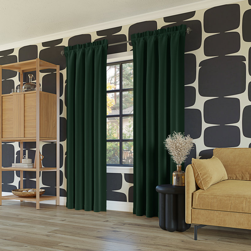 Sun Zero Oslo Theater Grade Extreme 100% Blackout Rod Pocket Curtain Panel, 52" W x 95" L, Evergreen