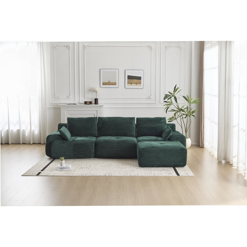 Boneless Modern Memory Foam Compressed Sofa, Large Sectional Couches For Various Living Spaces, Pet-Friendly Cloud Modular Sectional Sofa, Corduroy Fabric, Extra Deep Loveseat, No Assembly Needed