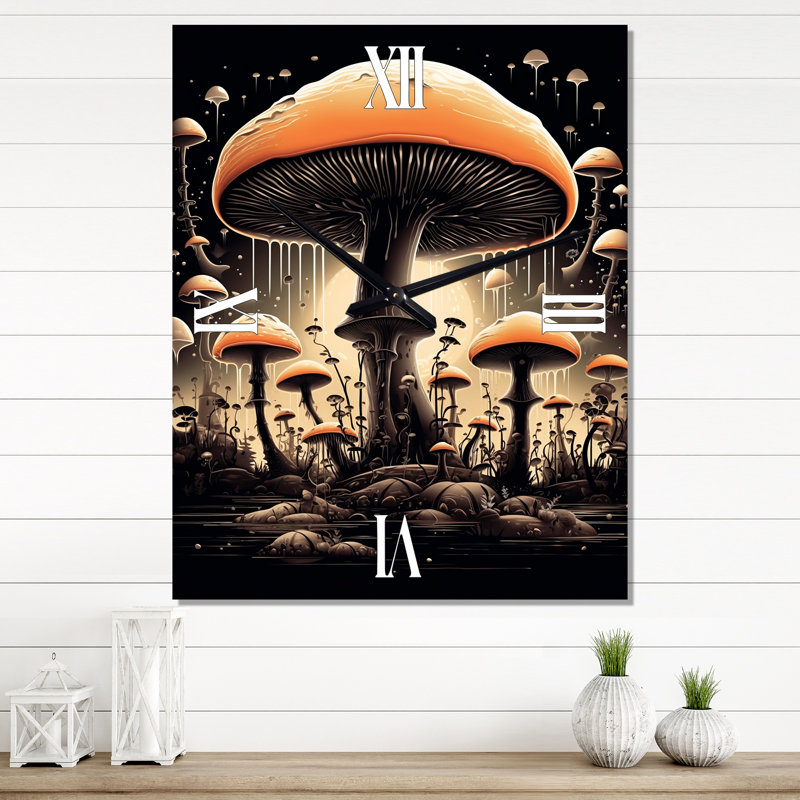 Horloge murale Amarita Magical Mushroom Vintage Illustration IV - Abstract Landscape, H 28 po x l 12 po x P 1 po