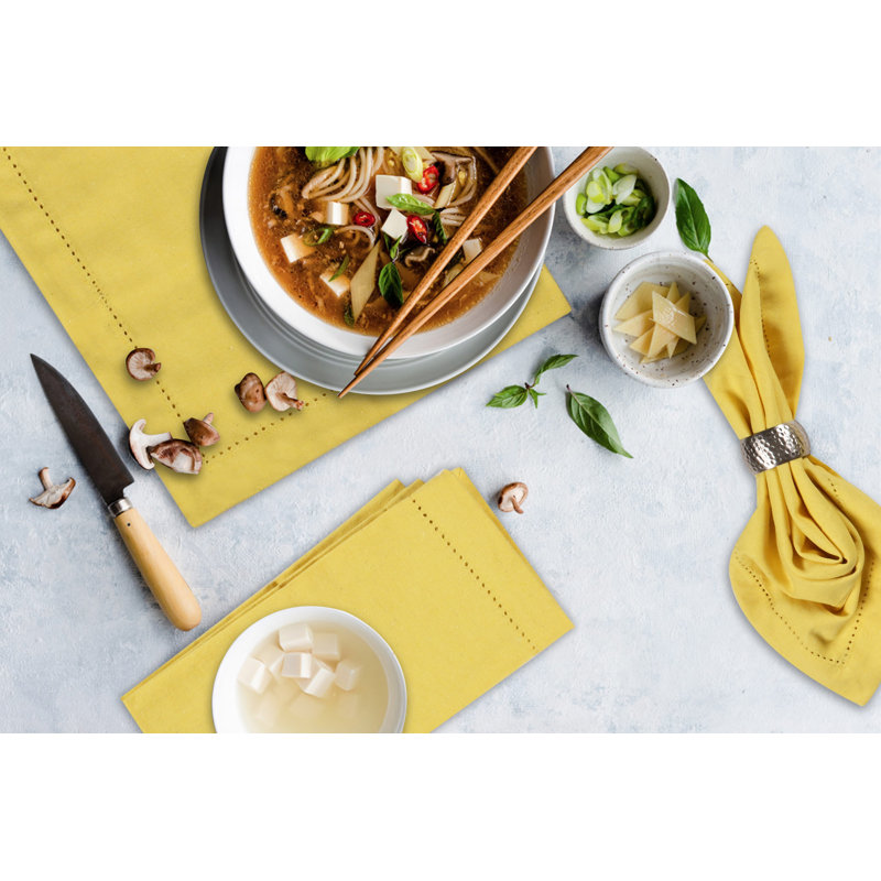 Cotton Dinner Napkins with Hemstitch (Sand Yellow), Yellow, 18" W x 18" L