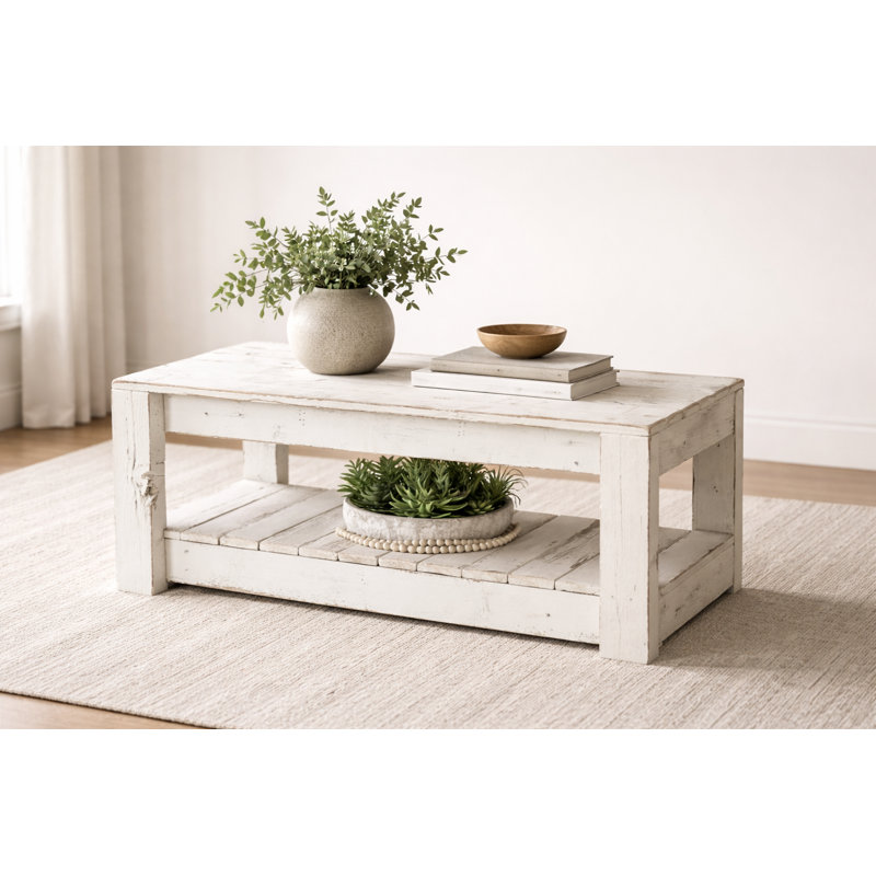 Table basse en bois massif avec rangement Easthampton, Naturel sans finition