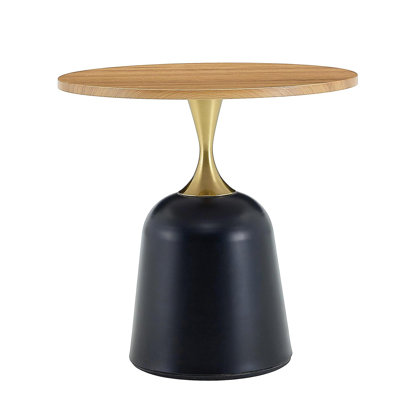 23.6'' Round Side Table with Natural Wood Top & Black Metal Base