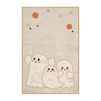 Tapis abstrait moderne et contemporain lavable à la machine Andrus en beige - reliure brun clair