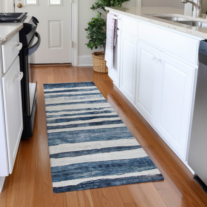 Machine Washable Indoor/Outdoor Cicel ACN1191 Denim Rug, Runner 2'3" x 7'6"