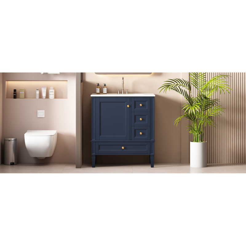 30 Inch Bathroom Vanity With Ceramic Sink, Bathroom Vanity With 3 Drawers, Solid Wood Frame Modern Bathroom Storage Cabinet , Ideal For Home