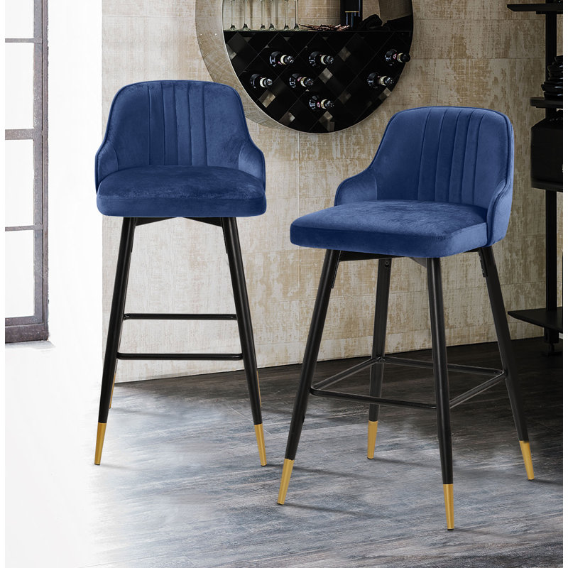 Swivel Velvet Upholstered Counter & Bar Stool, Blue, Bar Stool (29" Seat Height)