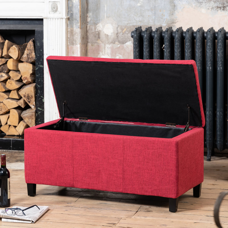 Ahri 98cm Wide Rectangle Solid Colour Standard Ottoman with Storage, Red