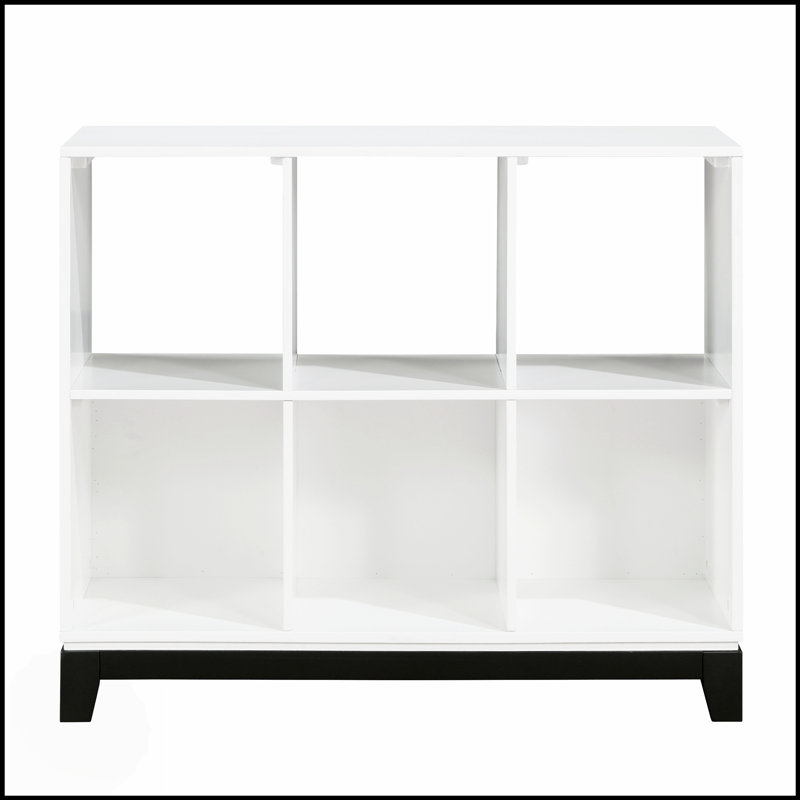 Bibliothèque élégante à 6 tablettes en bois avec finition blanche et accents gris pour une organisation moderne, Blanc