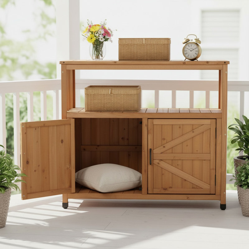 Ensemble de table de bar en bois avec rangement, buffet pour armoire d'extérieur et d'intérieur