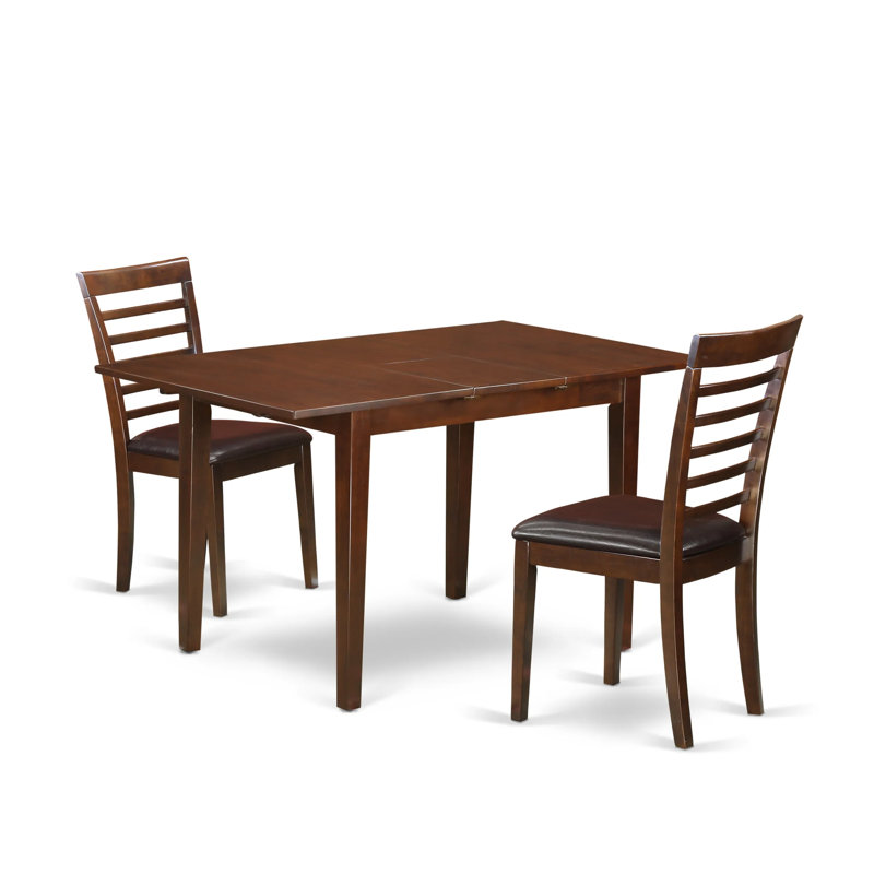 3 Piece Dining Table Set Contains a Rectangle Dining Room Table with Butterfly Leaf and 2 Faux Leather Chairs, Mahogany