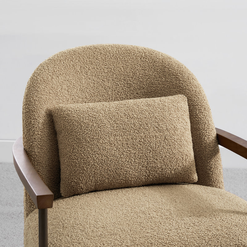 Mariona Faux Sherpa Upholstered Accent Chair with Lumbar Pillows, Camel